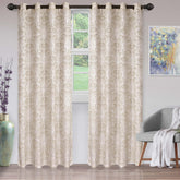 Lotus Jacquard Floral Damask Semi Sheer Curtain Panel Set